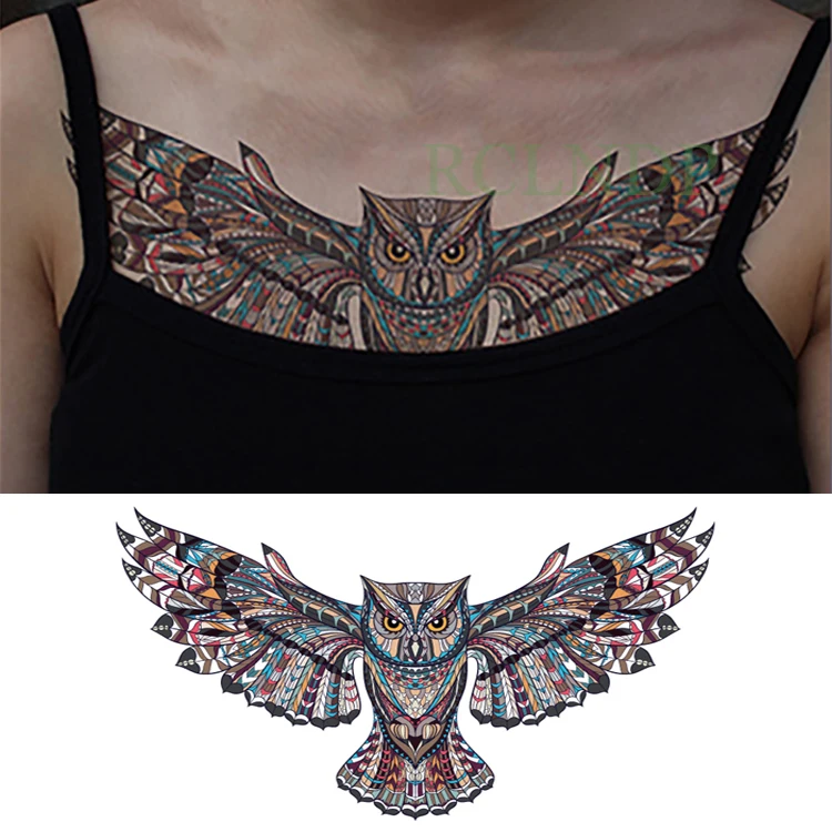 Waterproof Temporary Tattoo Sticker Owl On Waist Breast Back Large