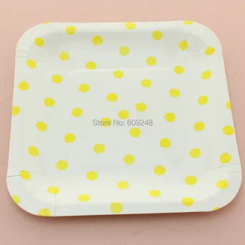 

24pcs 7" Birthday Wedding Yellow Polka Dot Square Paper Plates Party Dessert Dishes,3 Days Delivery on Orders over $100