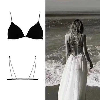

iClosam Women Black Bra Summer Sling Sexy Bra French Triangle Cup Beauty Back Breathable Underwear Wirefree Bralettes Female Bra