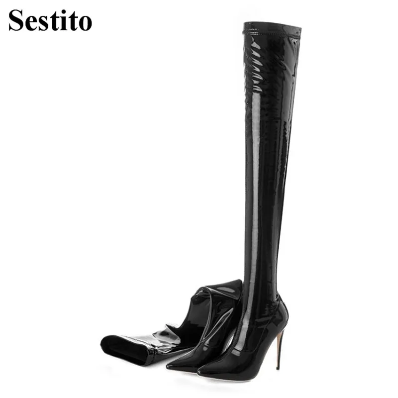 

2018 European Fashion Black Thigh High Boots Over-the-Knee Boots Women Pointed Toe Thin Heels Slip-on Women Shoes Spring/Autumn