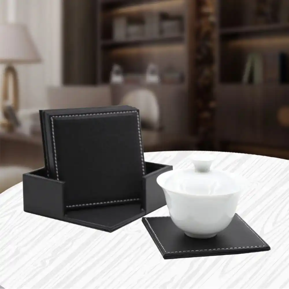 Leather Heat Insulation Cup Drink Coasters Cup Pad Mat Tableware w// Holder