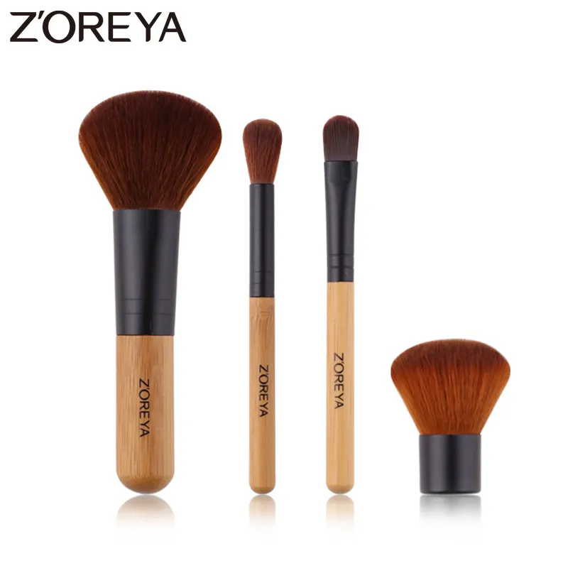 

ZOREYA 4pcs Bamboo Handle Portable Makeup brush Set Soft Cruetly-free Bristles Large Powder Blending Eye Shadow Brush Travel Kit