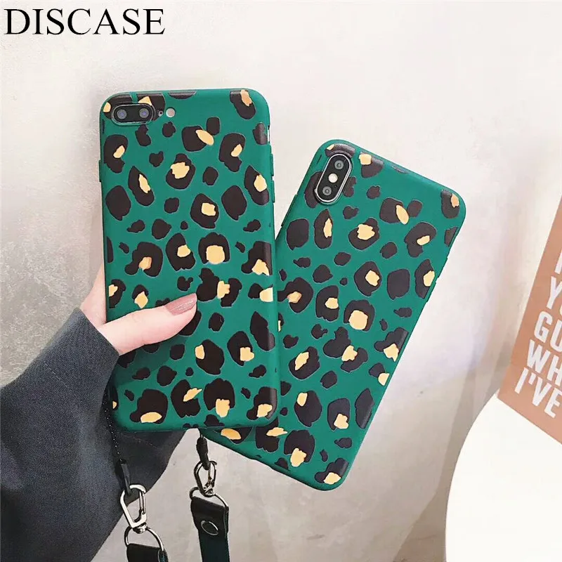 DISCASE Simple Dark Green Cute Leopard Print Phone Case
