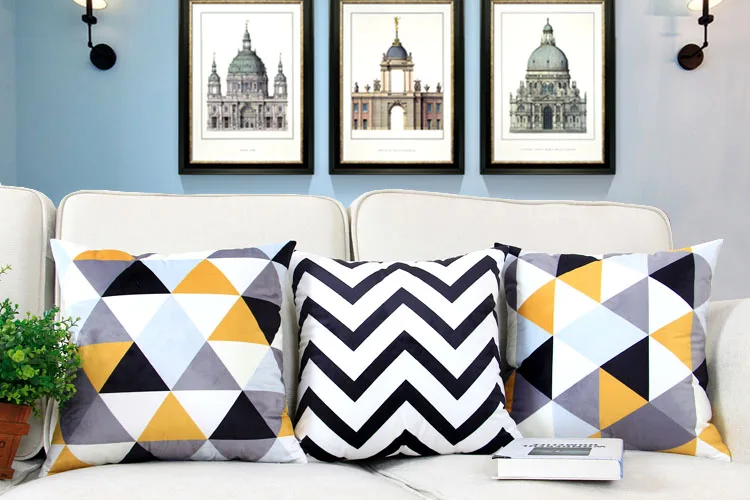 Декоративные Чехлы для подушек в скандинавском стиле, желтый, серый, геометрический чехол для подушек, домашний декор, черно-белые однотонные подушки для дивана, 45x45 см