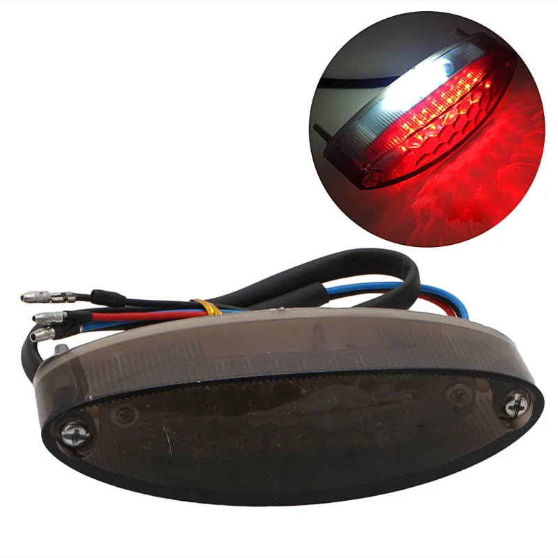 12V Universal Motorcycle Bike Black Red Clear Shell LED Rear Brake Tail
