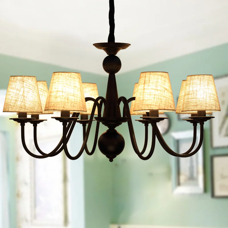 

European pastoral Led suspended lights American fabric chandelier living room pendant lamp bedroom Dining room Hanging lighting