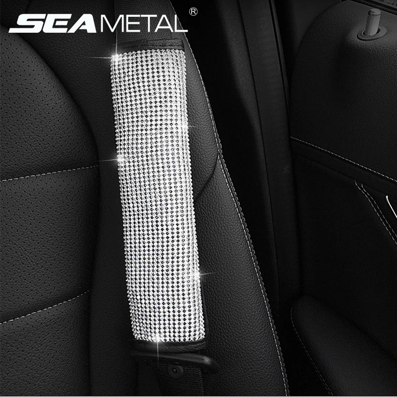 

Bling Rhinestones Crystal Car Steering Wheels Cover Auto Diamond Seat Belt Covers Safety Shoulder Padding Steering-wheel Covers