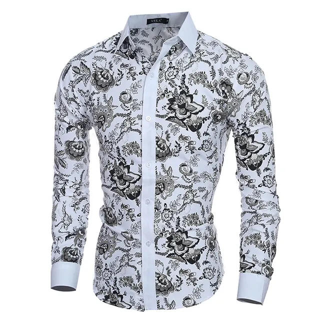 Elegante noble floral imprime hombres moda mens Camisas