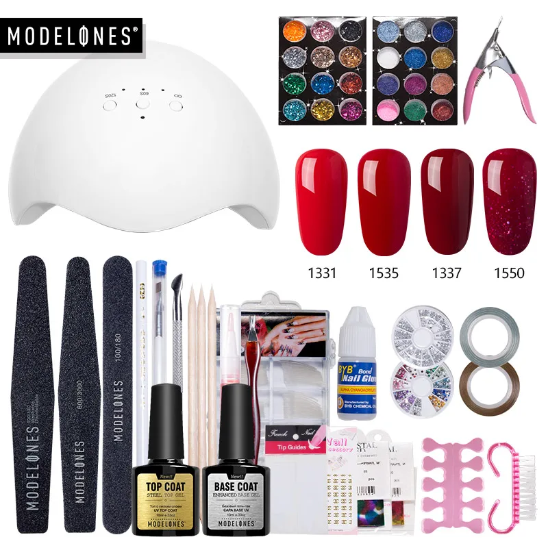 Modelones 32 шт./лот 24 Вт УФ лампа гель для полировки ногтей 4 цвета 10 мл Гель