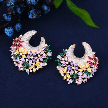 

GODKI 45mm Big Luxury Celebrity Favorite Color Flower Blossom Cluster Cubic Zirconia Women Bridal Earring Wedding Bridal Jewelry