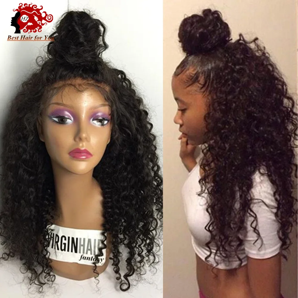 Virgin Brazilian Kinky Curly Full Lace Wigs with High 150 Density Baby