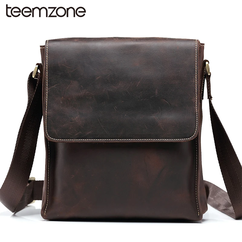 teemzone Men's Crazy horse genuine Leather Briefcase