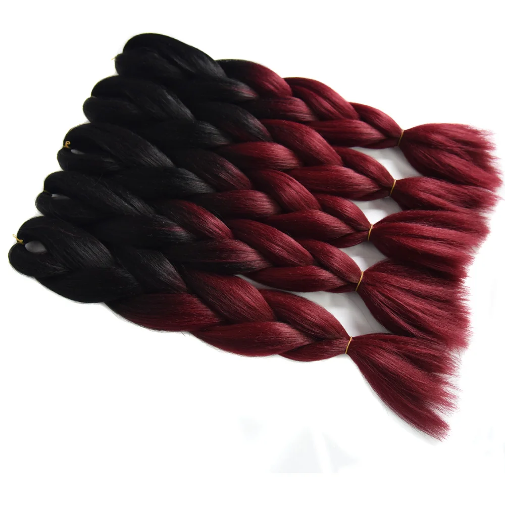 Sallyhair, 24 дюйма, Омбре, плетение волос, 2 тона, черный, винно-красный цвет, огромные косички, высокотемпературное волокно, синтетические волосы для наращивания