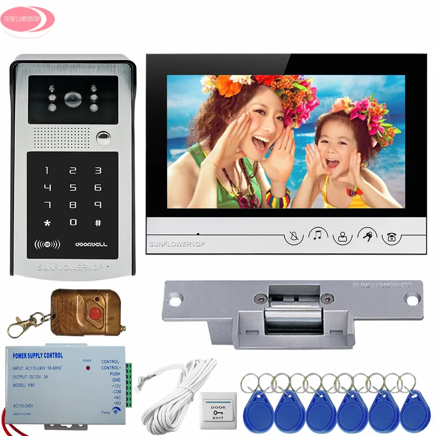 Video Door Phone Intercom System 9'' Touch keys For The Intercom Home RFID Keypad Password /Remote Control Unlock +Electric Lock