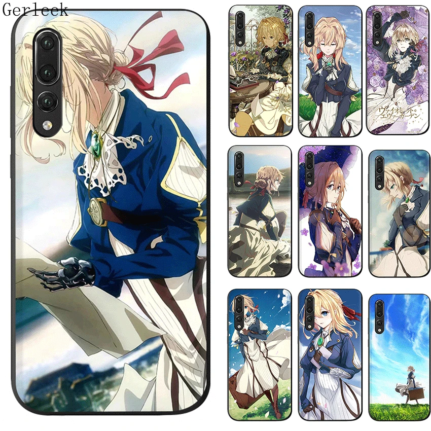 Черный мягкий ТПУ аниме фиолетовый Evergarden чехол для Huawei P8 P9 P10 Lite P20 Pro MINI 2015 2016 2017 P