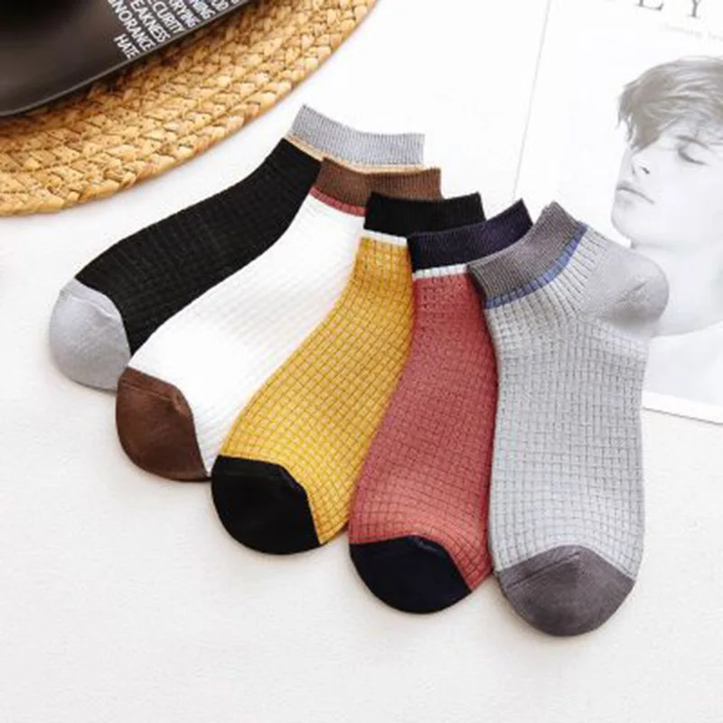 

New 5 Color Low Tube Slipper Socks Square Sock Mouth Color Separation Short Socks Summer Casual Breathable Socks For Men