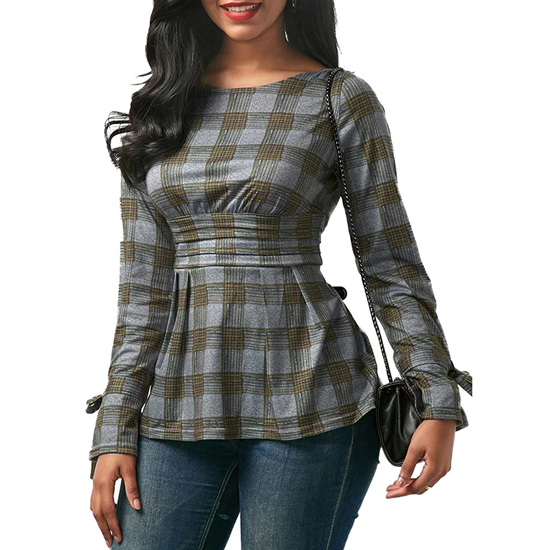 womens plaid peplum top