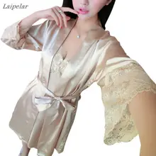 Черное Кружевное ночное белье Noir Новые Сексуальные женские шелковые атласные женские пижамы и халаты Ночная рубашка-пеньюар Великобритания 2 шт Laipelar