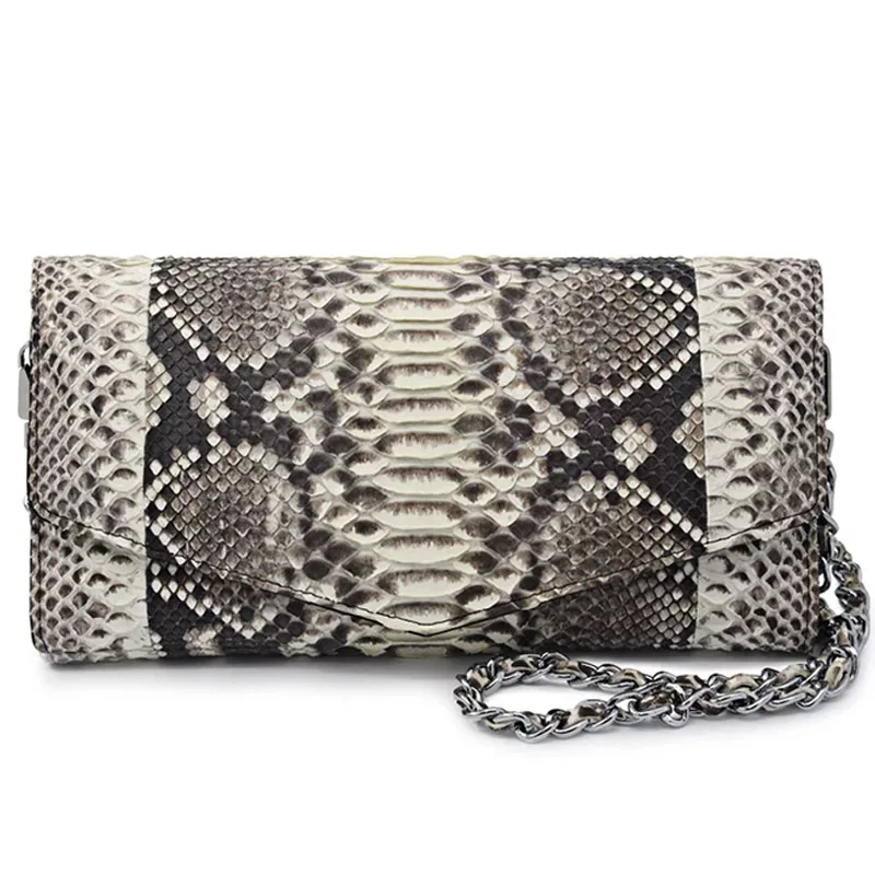 

100% Genuine Python Skin Leather Women Clutch Envelop Purse Natural Snakeskin Female Small Single Shoulder Bag Ladies Sling Bag