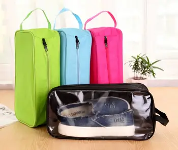 

Colorful Non-woven Travel Shoes Bag Organizer with View Window, Zipper Closure Portable Waterproof Shoes Storage Case