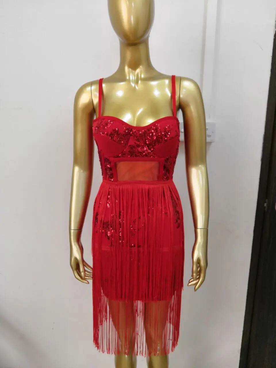 Leger Babe Сексуальные Спагетти ремень кисточкой блесток платье для женщин Vestido Лето г. повязки платья для с бахромой ночной вечерние клуб - Цвет: Красный