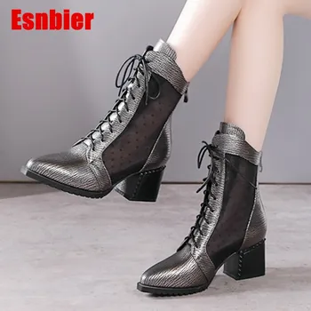 

2019 New Fashion Womens Ankle Boots Mesh Boots Summer Cool Boots Lady platform shoes Breathable Women's Shoes Big Size 34-42