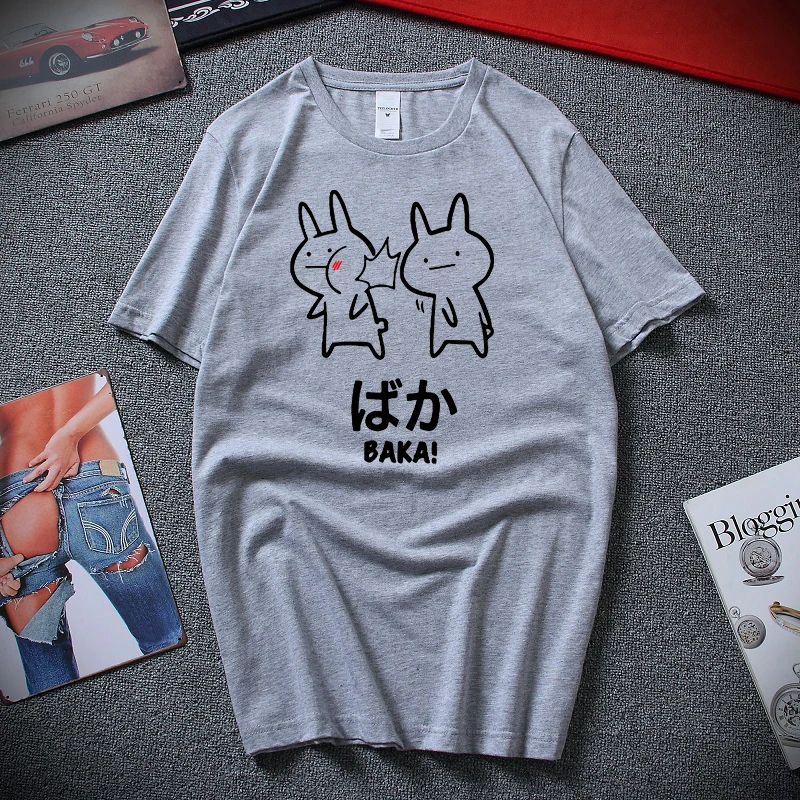 Baka Rabbit Slap футболка, японские забавные аниме топы, мужские хлопковые футболки с коротким рукавом и круглым вырезом, новинка, японская футболка, европейский размер - Цвет: Серый