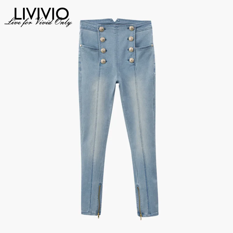 

[LIVIVIO] Stretch Blue Denim High Waist Skinny Ladies Jeans 2019 Women Jeggings Pants Woman Korean Style Fashion Clothes New