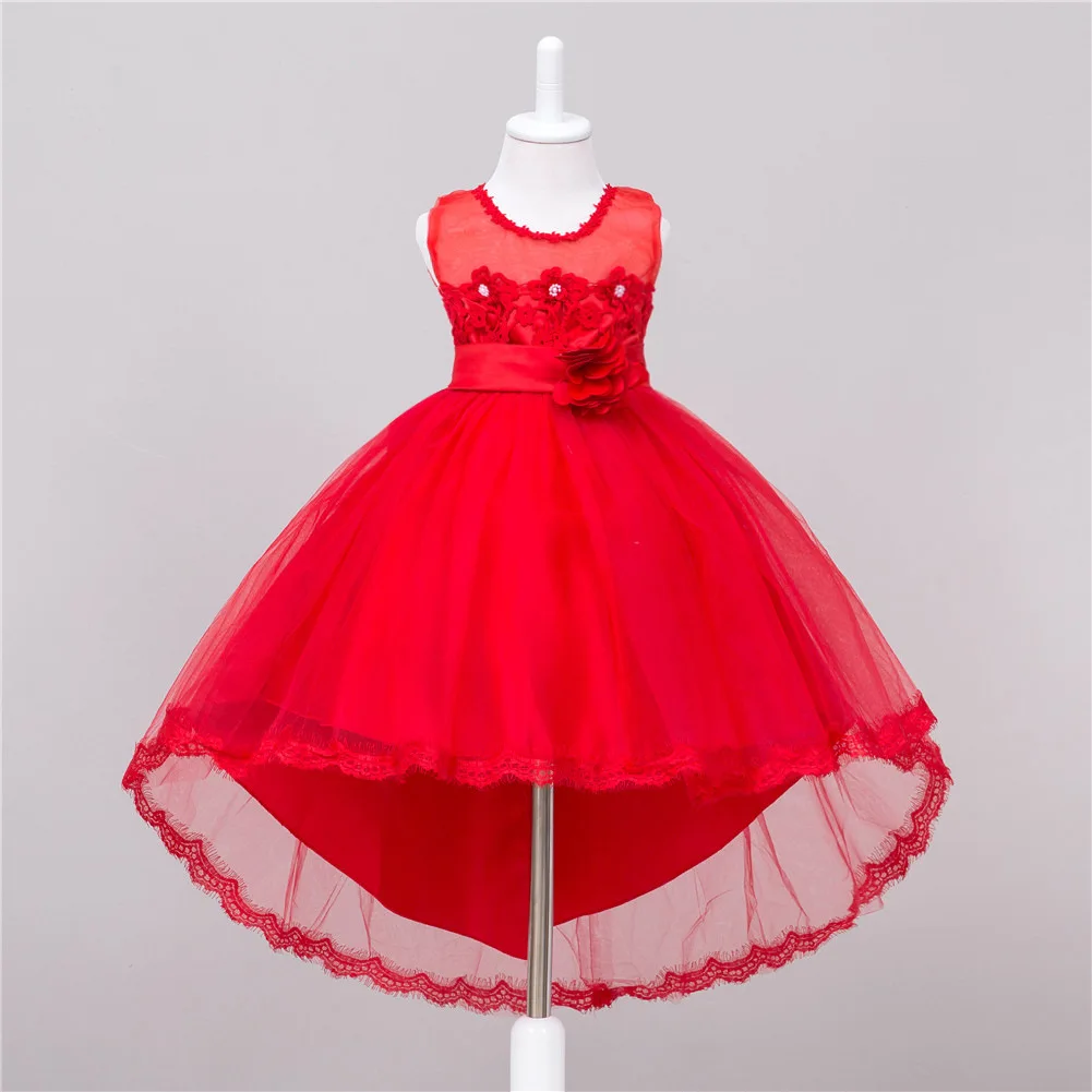 

Fashion Big Bow dresses for 2 years to age 10 children dresses for communion party red flower girls dress with train and bow