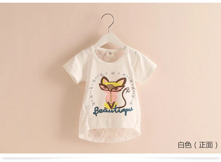 2018 Summer 3-12 Years Birthday Lovely Funny Cartoon Cat Print Lace Embroidery Hollow Out Short Sleeve T Shirt Teenagers Girl (7)