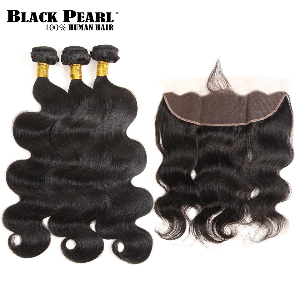 Black Pearl Pre-Colored Remy Human Hair Bundles with Closure Brazilian Body Wave 13x4 Lace Frontal Closure 3 Bundles Hair Weave brazilian-body-wave-hair-bundles-with-closure