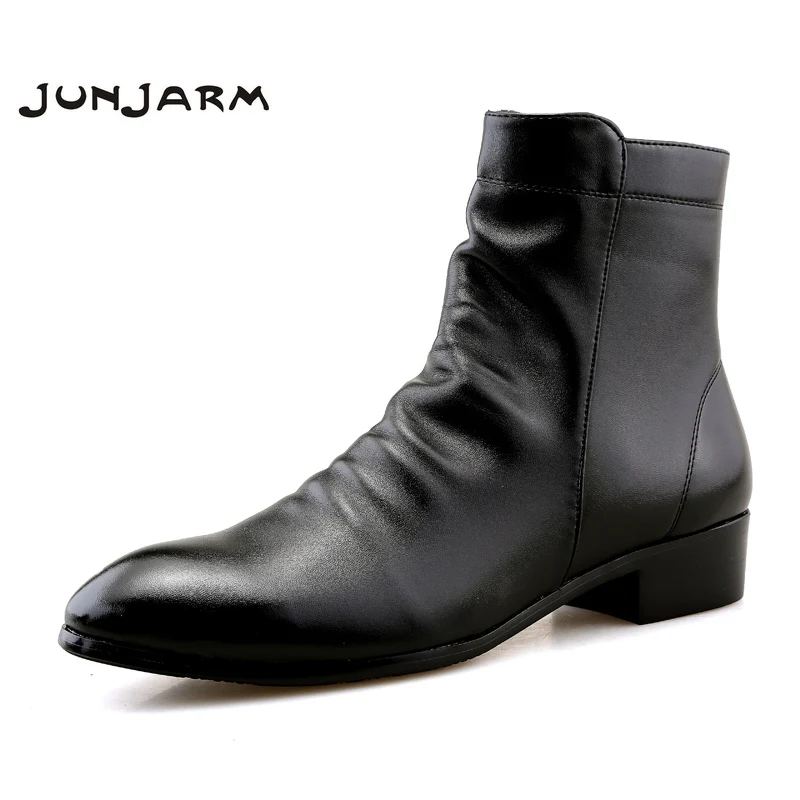 JUNJARM Fashion Men Ankle Boots Soft Leather Men Boots Men Waterproof