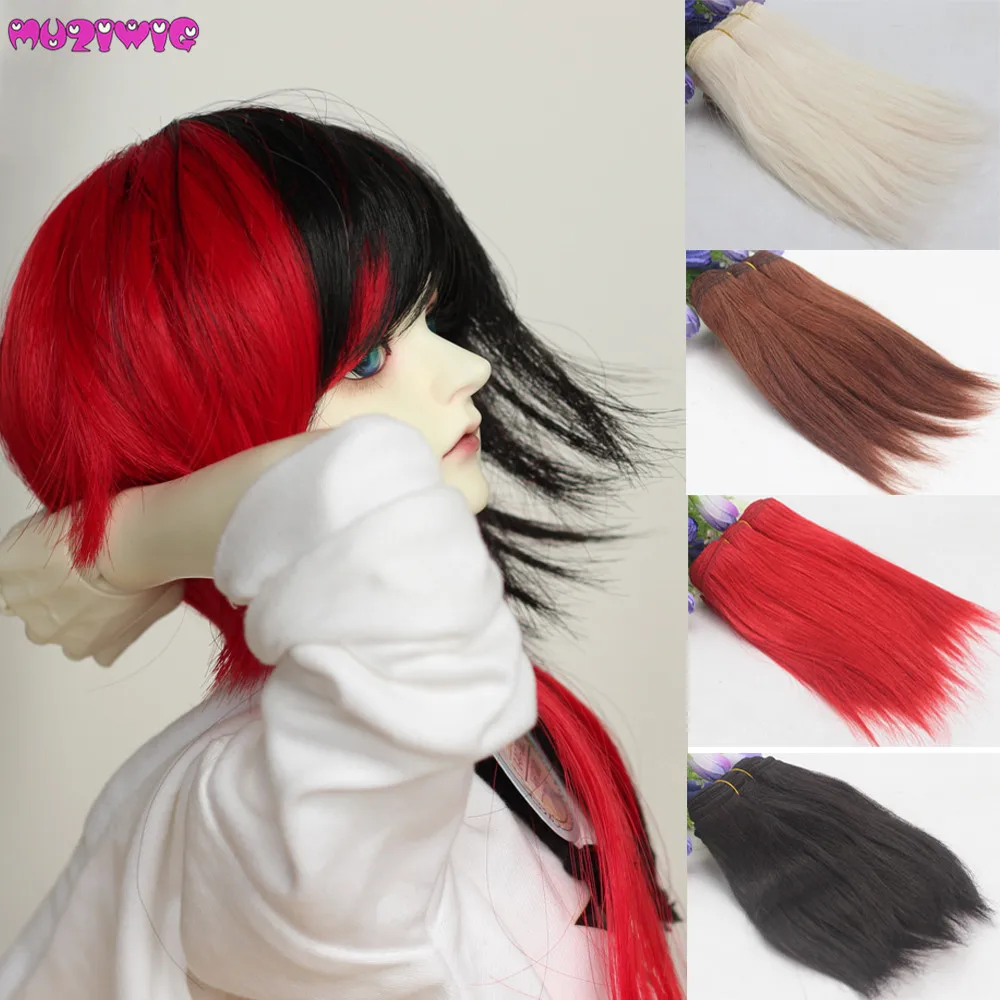 

Wool Hair Wefts 18cm Black White Khaki Red Straight Wool Hair Piece for Dolls DIY Wigs Extension