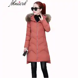 2018 новая Корейская зимняя куртка женская куртка с капюшоном большой меховой вниз хлопок парки пальто высокого класса толщиной Стройный