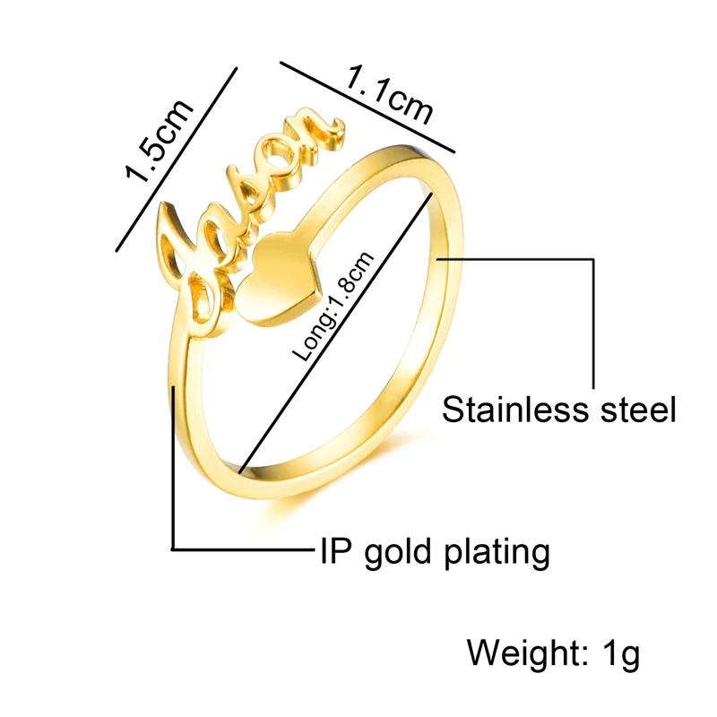 Персонализированные Индивидуальные именные Кольца Сердце выгравированное имя кольцо из нержавеющей стали золотые кольца для женщин юбилей Ювелирные изделия Подарки - Цвет основного камня: Gold