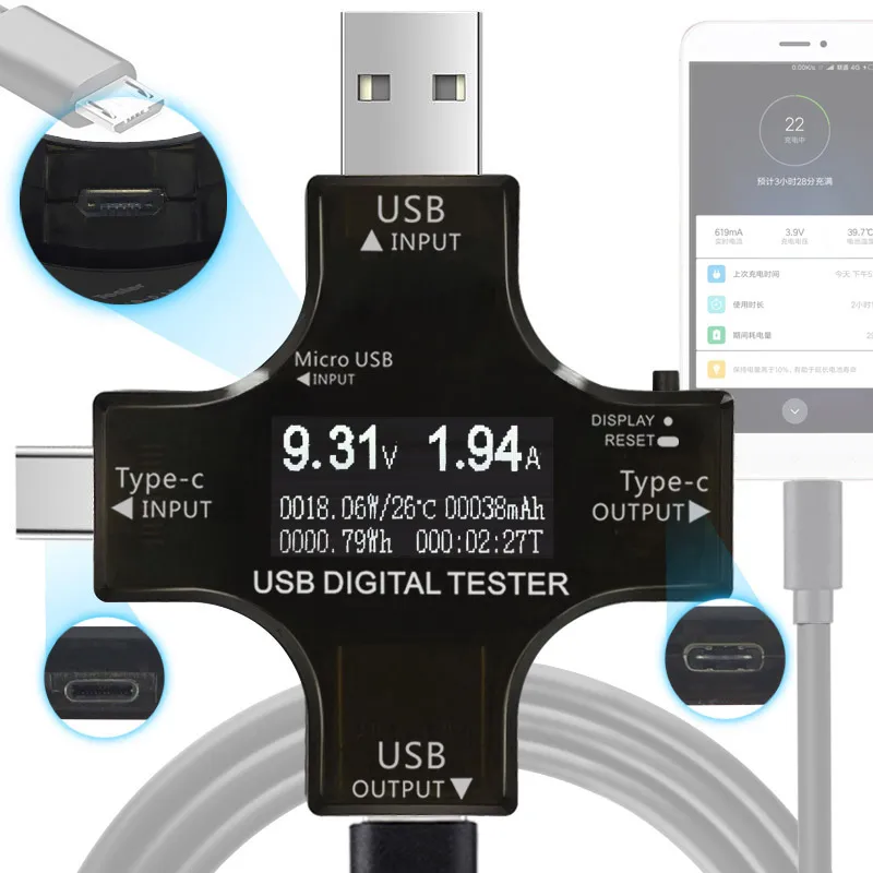 ATORCH тип c pd USB Тестер DC Цифровой вольтметр амперимитор напряжение измеритель тока