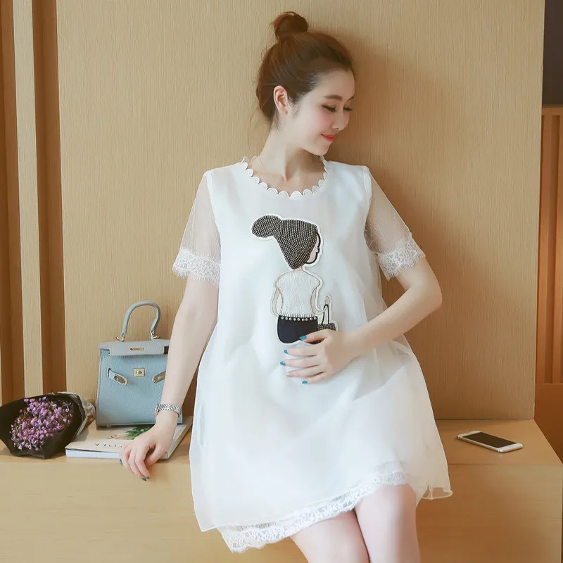 Летнее мини-повседневные платья милое белое короткое Кружевное платье для беременных Для женщин Беременность ткань