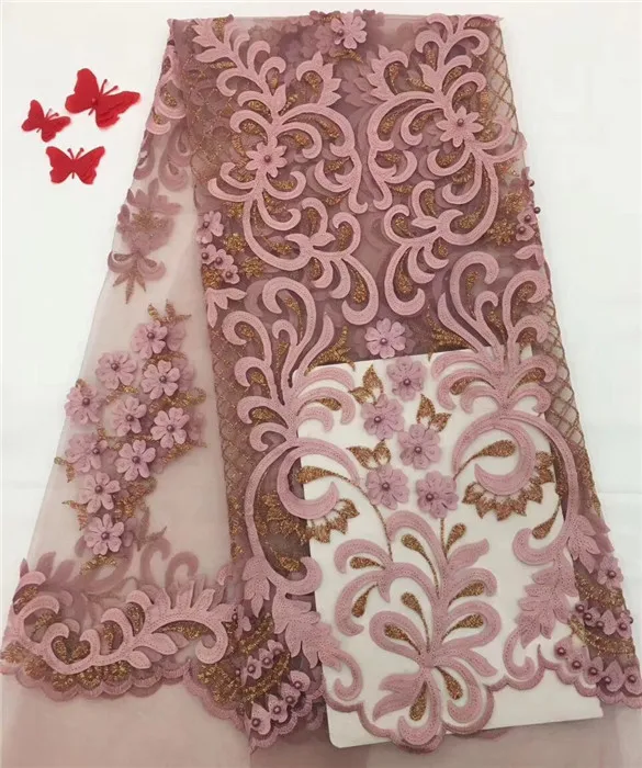 Отличное праздничное платье Материал африканский тюль кружева французский чистая кружевная ткань с бисером для платья PNZ586 (5 ярдов/партия)