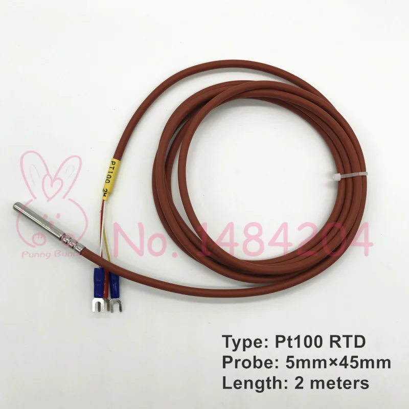 

1x PT100 Temperature Sensor 5mm*45mm RTD Probe 3 Wire 2m Silicone Gel Coated Platinum Resistance Waterproof Oil Proof