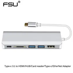 БСС Тип-C 3.1 к HDMI/card reader/hub/Тип-C/Ethernet-адаптер для HDTV компьютер Камера Интернет поддержка 4 К 10 Гбит/с