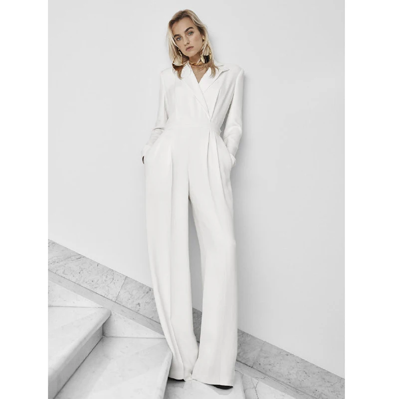 

one piece outfit overalls for women autumn jumpsuit elegant white jumpsuit notched collar long sleeve formal jumpsuit
