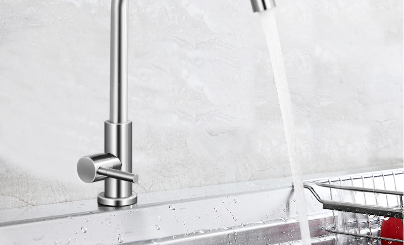 DCAN Easy Install Kitchen Faucet Deck Mount Vertical Cold Water Faucet Single Handle One Hole 360 Degree Rotatable Sink Faucets (7)