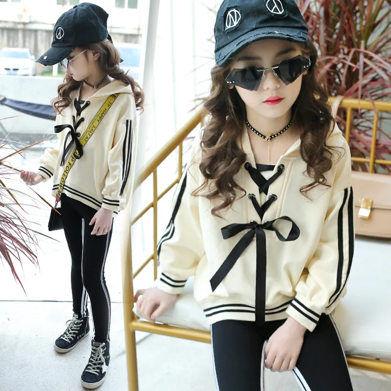 

Children's Clothing 2018 Spring New Girl Strap Sweater Suit Spring Korean Girls Two-piece Suits Pullover Pants Children's Sets