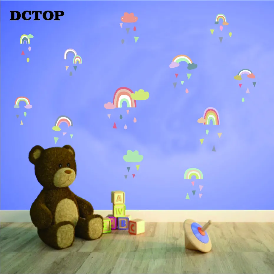Small Cute Rainbow With Cloud Raindrop Wall stickers Room Decor DIY Vinyls Decals Children Kids Living Room Bedroom Home Mural (8)