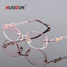 Модные Роскошные алмазов отделан резки Титан очки без оправы Для женщин бренд оптические очки для чтения рецепт леди Q113