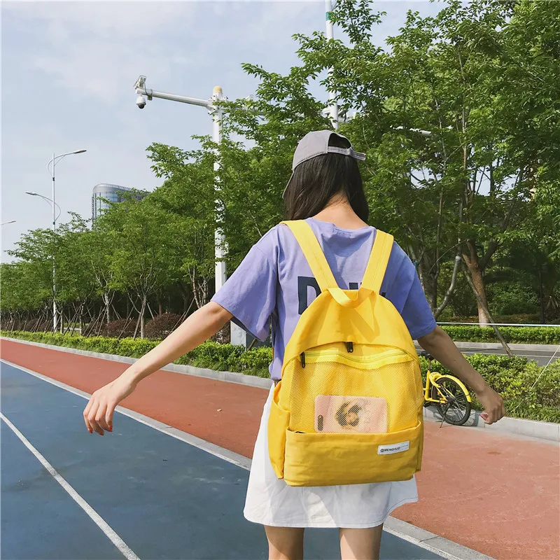Menghuo Simple Style Net Backpack Women Backpacks for Teenage Girls School Bags Fashion Vintage Solid Leisure Book Bag Mochilas (66)