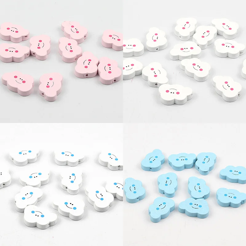 

Mixed Cloud Shape Smile Face Natural Wood Beads For Jewelry Making DIY Rattle Necklace Spacer Beads 20Pcs 30x20mm
