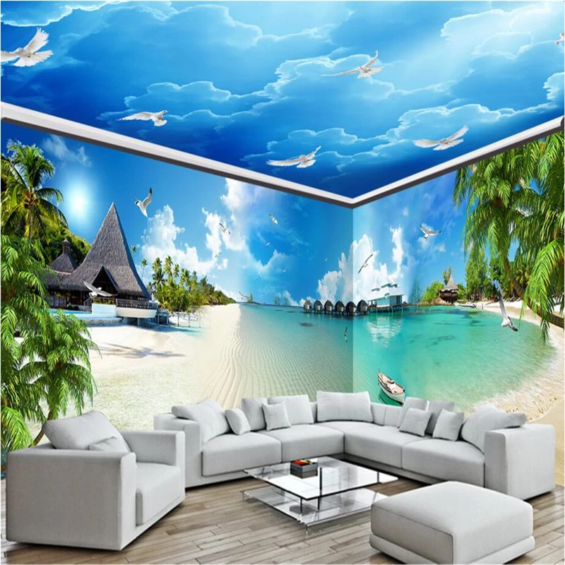 beibehang Blue Sea Coast Beach House TV Background photo Mural