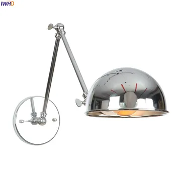 IWHD Silver Loft Style Vintage LED Wall Lamp Bathroom Bedroom Retro Adjustable Swing Long Arm Wall Light Edison Aplique Pared bedroom light study wall lamp iron long arm rocker wall lamp bedside light industrial style adjustable wall light bathroom