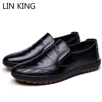 

LIN KING New Brand Fashion Men Casual Shoes Soft Pu Leather Ankle Shoes Breathable Slip On Single Shoes Comfortable Man Loafers